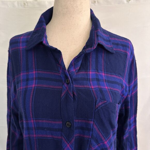 Rails Hunter Button Up Flannel In Plaid Top SMALL Azure & Scarlet - Picture 5 of 10